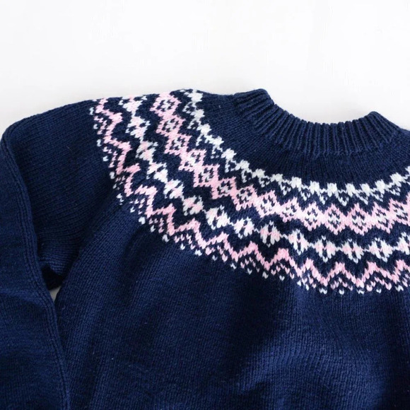 Vintage Navy Chunky Knit Cowichan Fair Isle Fisherman Sweater Cabincore S - Picture 12 of 12